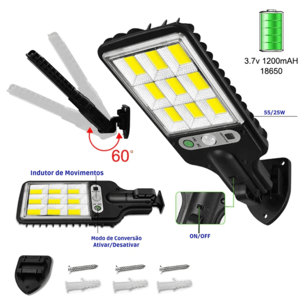 Refletor Led - com Sensor de Movimento, Impermeável Placa Solar 2500w