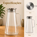 Jarra de Vidro Borossilicato 1,8L com Tampa em Aço Inox – Resistente ao Calor, Ideal para Sucos, Água, Chá e Bebidas Quentes e Geladas