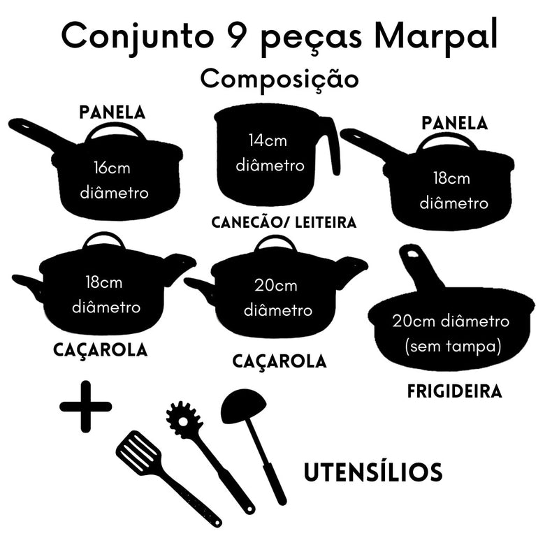 Jogo de Panelas 09 Peças Rosé Champanhe Antiaderente com Tampa de Vidro + 3 Utensílios