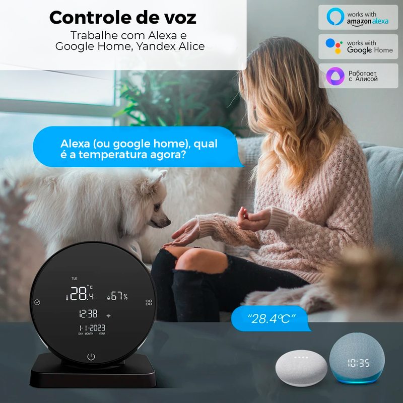 Controle Remoto Inteligente Universal com WiFi, Medição de Temperatura e Umidade - Compatível com Alexa, Google Home e Tuya.