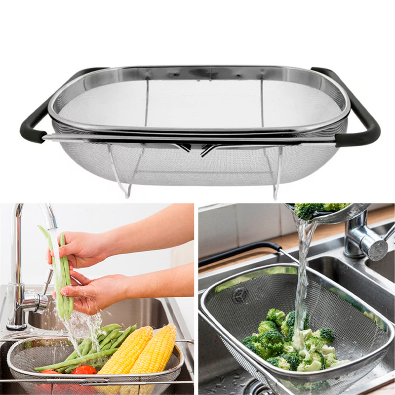 Escorredor Multiuso Aço Inox com Alça Expansível.