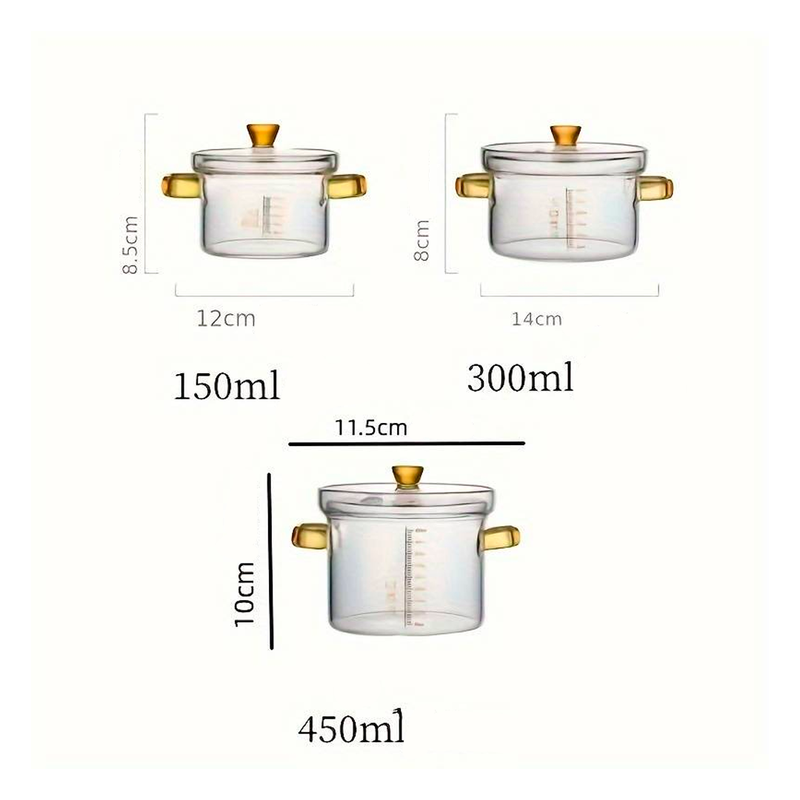 Panela De Vidro com Tampa-Resistente Ao Calor Para Fogão com Duas Alças.