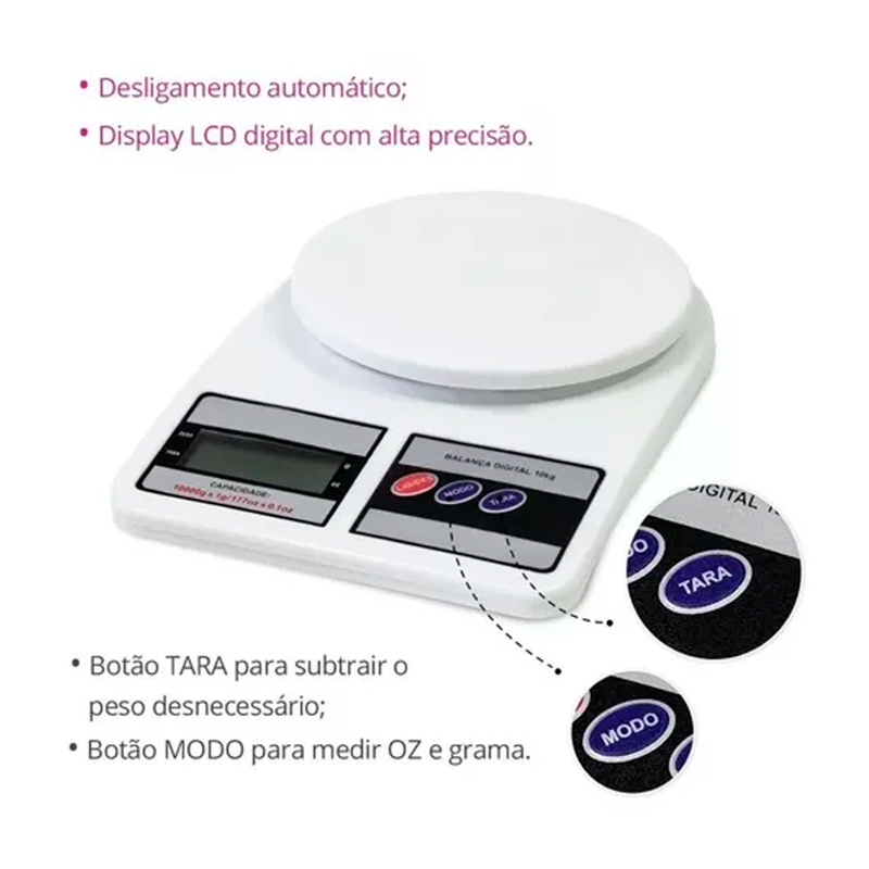 Balança Digital de Cozinha Alta Precisão Confeitaria Dieta Nutrição até 10kg