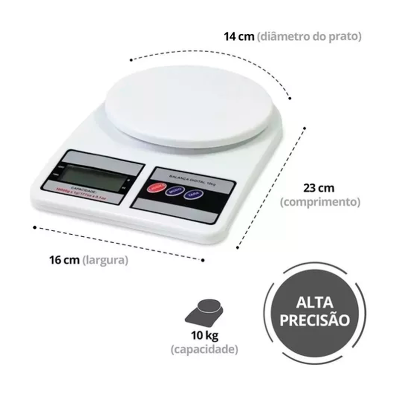 Balança Digital de Cozinha Alta Precisão Confeitaria Dieta Nutrição até 10kg