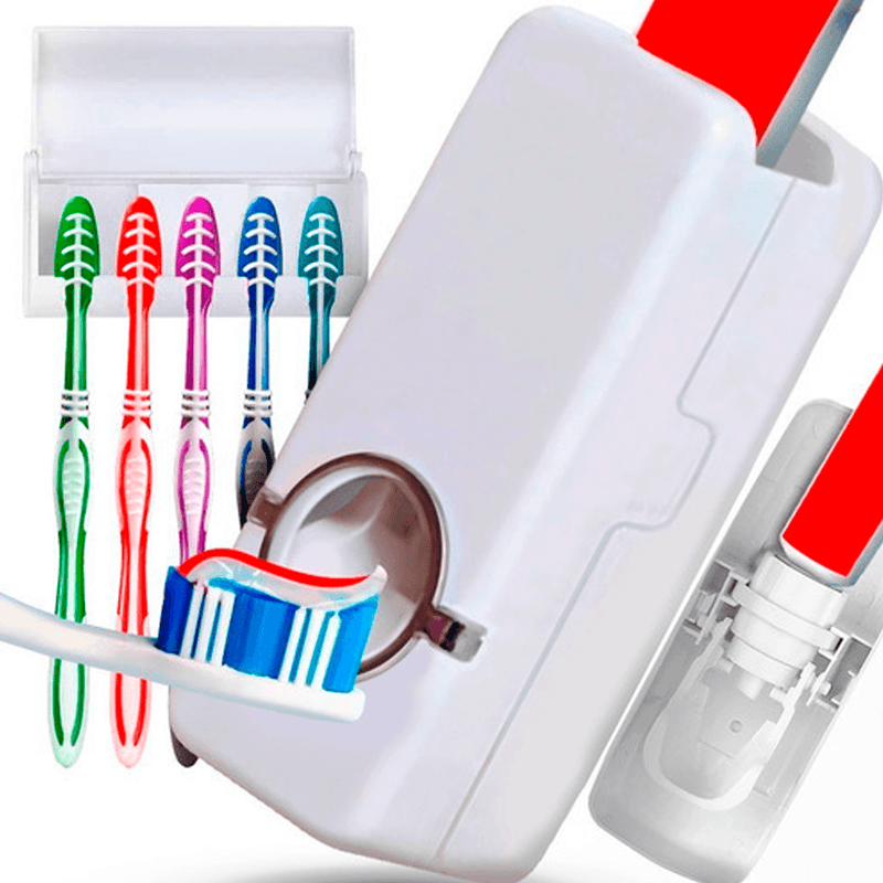 Dispensador de pasta de dentes automático e suporte de escova de dente para banheiro. - facilefuncional.com.br