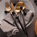 Jogo de Talheres Slim 24 pçs preto com talheres de ouro conjunto faca garfo colher de aço inoxidável. - facilefuncional.com.br