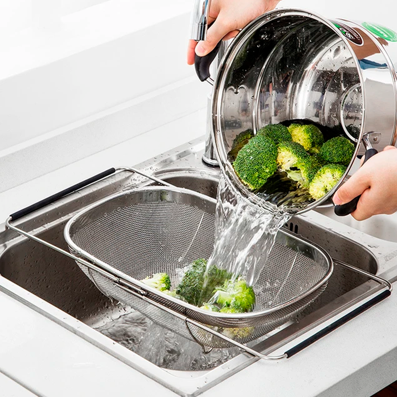 Escorredor Multiuso Aço Inox com Alça Expansível.