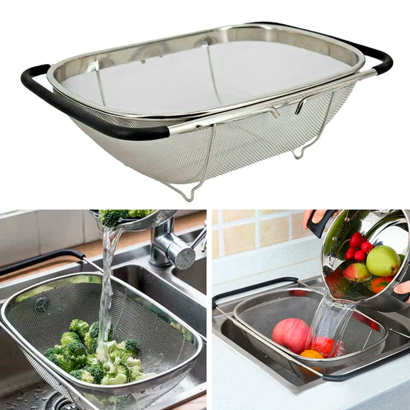 Escorredor Multiuso Aço Inox com Alça Expansível.