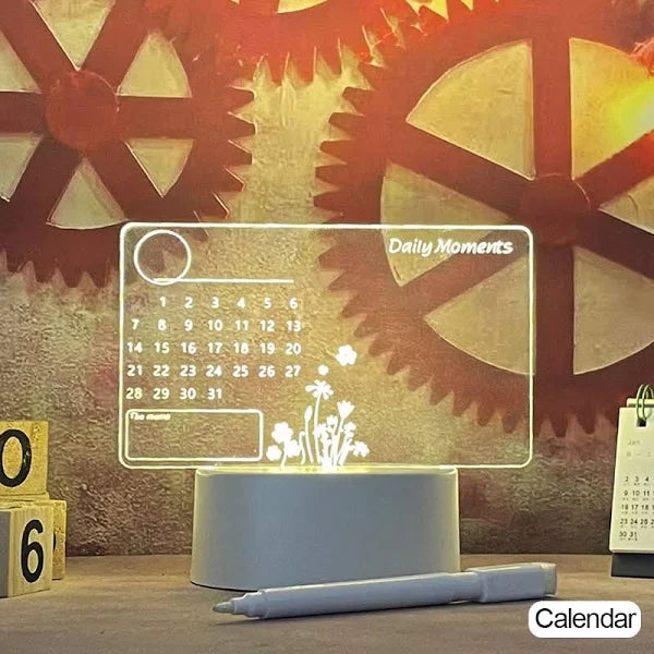 Luminária 3D calendário de Escrever tipo Lousa, Acrílico + Caneta