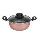 Jogo de Panelas 09 Peças Rosé Champanhe Antiaderente com Tampa de Vidro + 3 Utensílios