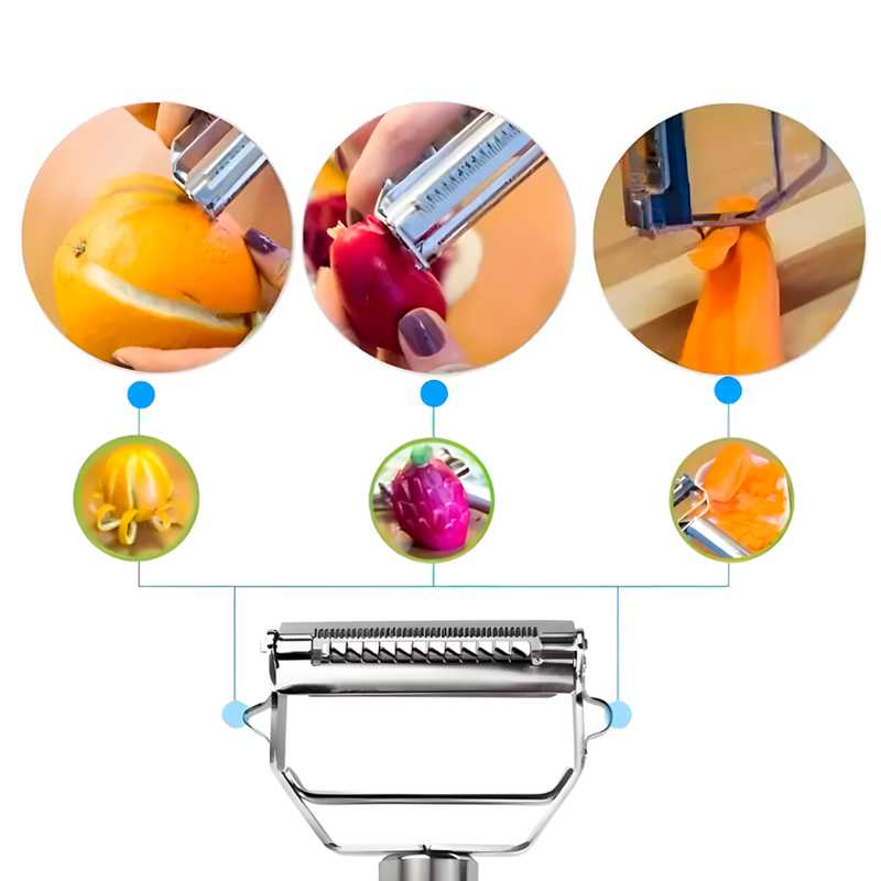 Descascador e Cortador Multifuncional - Aço Inoxidável - facilefuncional.com.br