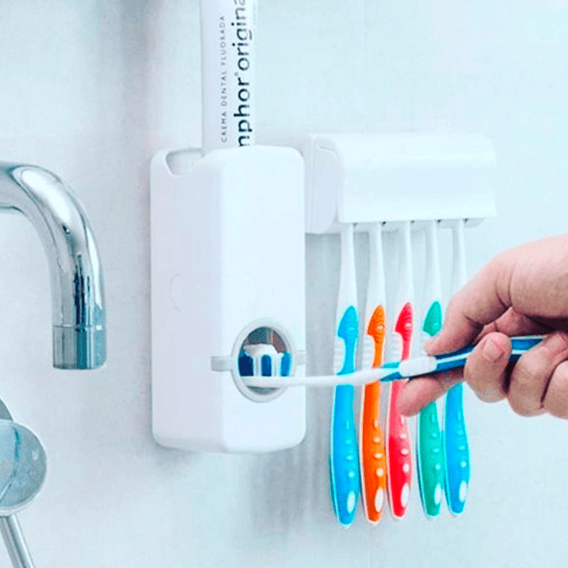 Dispensador de pasta de dentes automático e suporte de escova de dente para banheiro. - facilefuncional.com.br