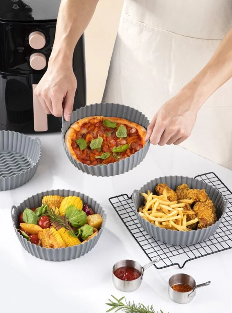 Cesta de Silicone para Air Fryer Reutilizável Antiaderente, Bandeja redonda Compre 1 Leve 2. - facilefuncional.com.br