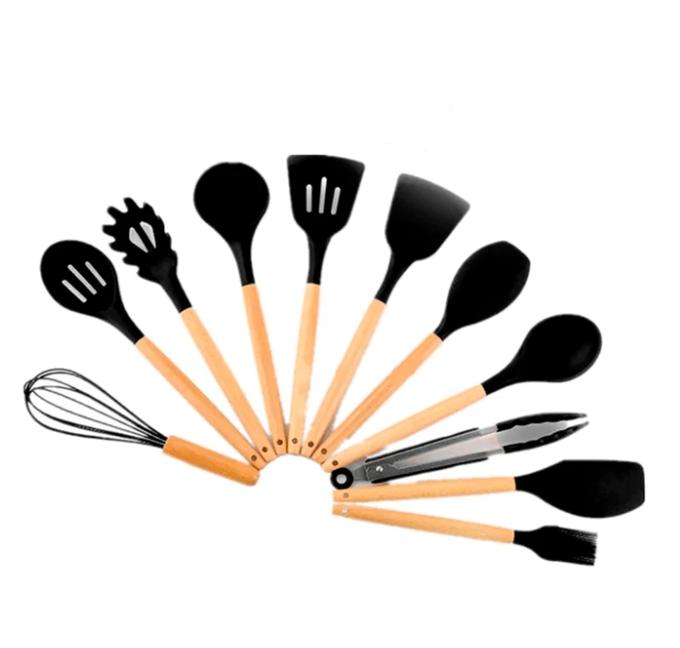 Kit utensílios de cozinha silicone 11 peças antiaderente.