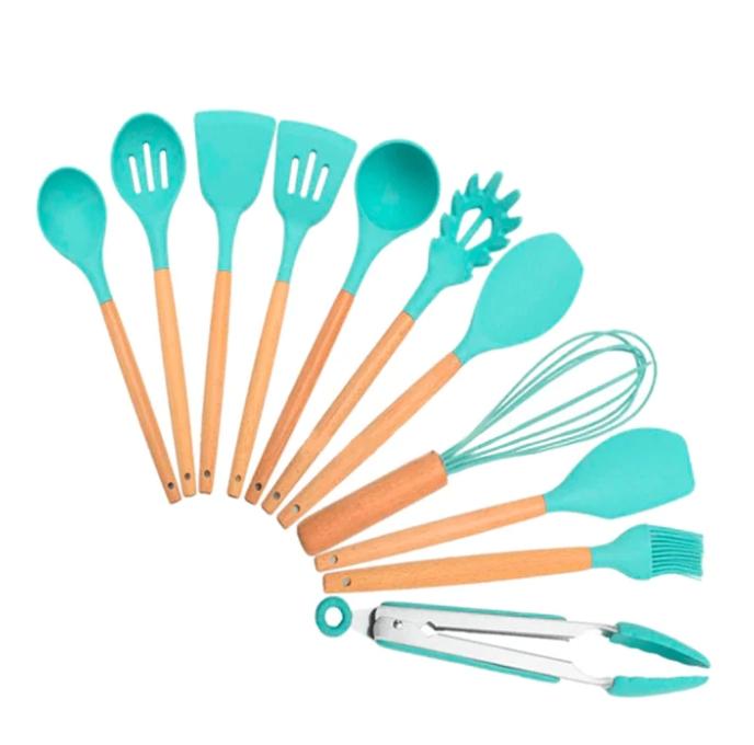 Kit utensílios de cozinha silicone 11 peças antiaderente.