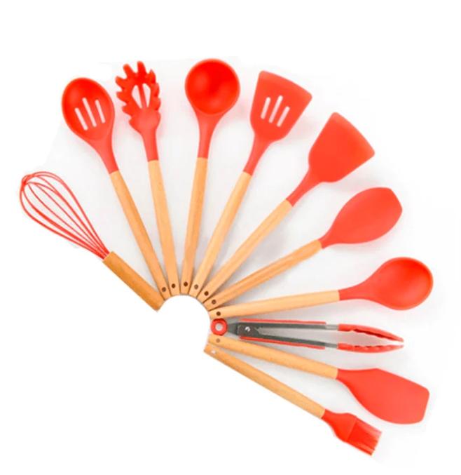 Kit utensílios de cozinha silicone 11 peças antiaderente.