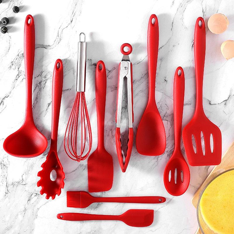 Kit utensílios de cozinha silicone 11 peças antiaderente. - facilefuncional.com.br