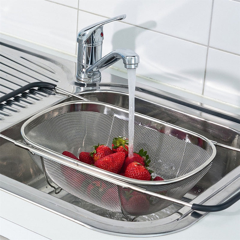 Escorredor Multiuso Aço Inox com Alça Expansível.