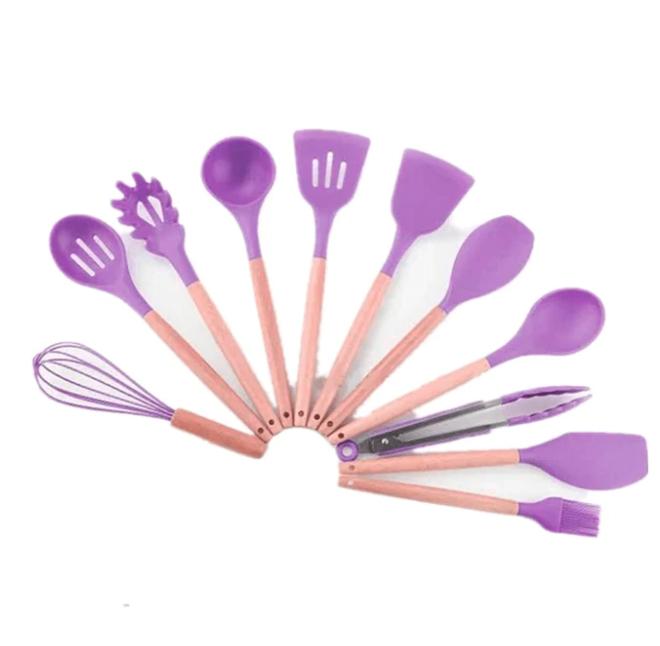 Kit utensílios de cozinha silicone 11 peças antiaderente.