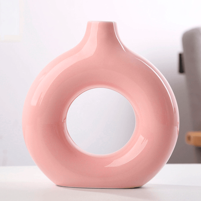 Vazo de cerâmica em formato de donuts circular oco, vaso de flores mesa escritório sala estar decoração. - facilefuncional.com.br