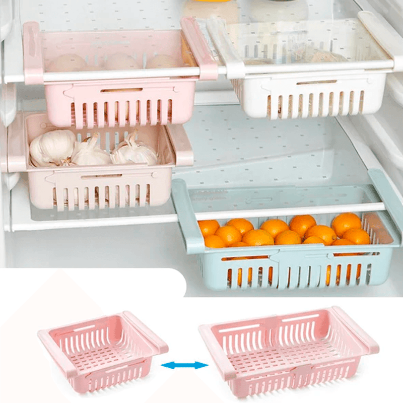 Cesto Organizador de Geladeira Retrátil Ajustável Multiúso (kit 3 unidades) - facilefuncional.com.br